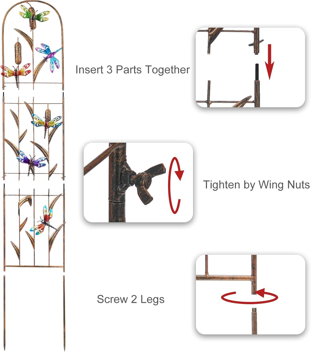 Set of 2 Butterfly Metal Garden Trellis for Climbing Plants, Decorative Vegetables Flowers Vine Trellis for Outdoor Patio 60'' H x 11'' W