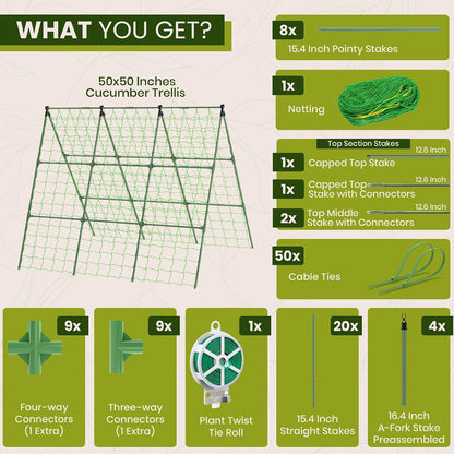 50x50 Cucumber Trellis for Raised Bed- A Frame Vegetable Garden Trellis