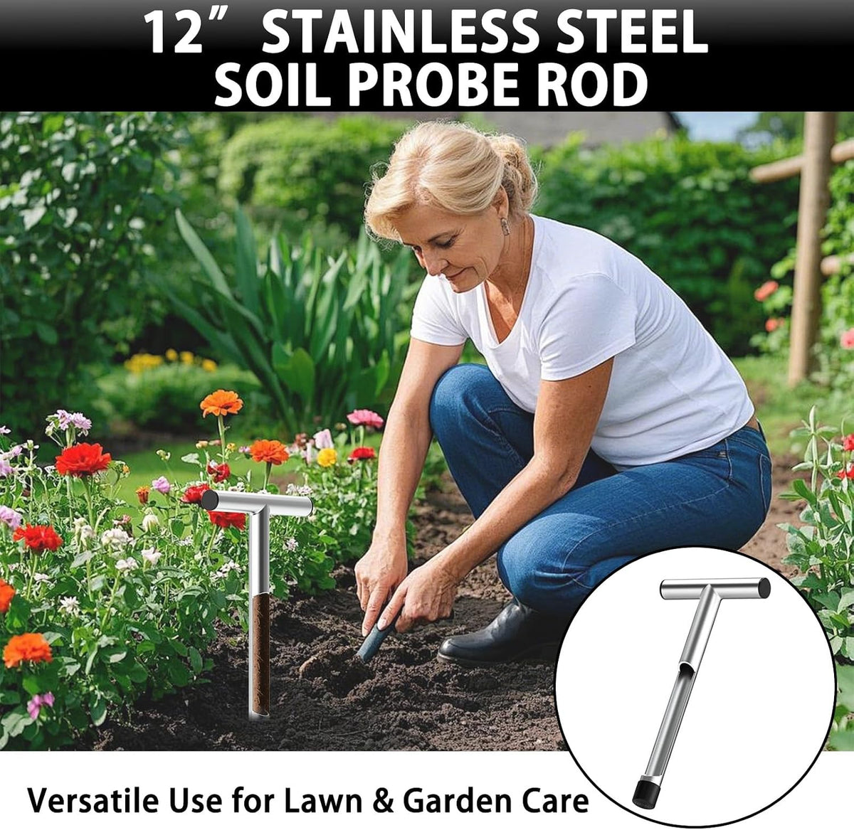 12 Inch Stainless Steel Soil Sampler Probe T-Style Handle