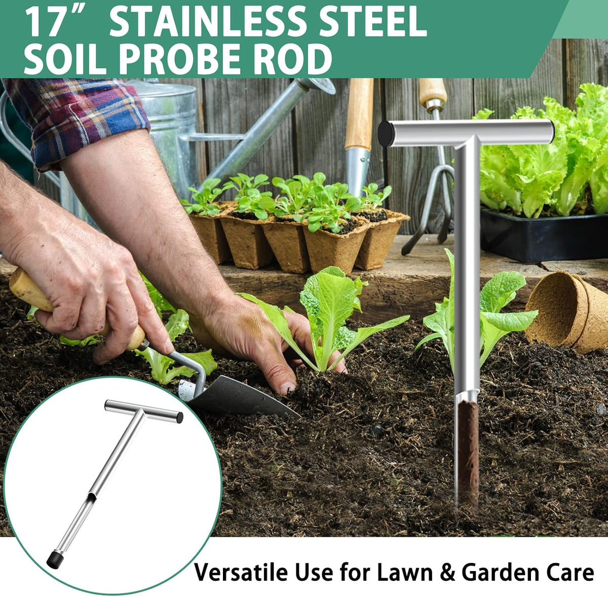 12 Inch Stainless Steel Soil Sampler Probe T-Style Handle