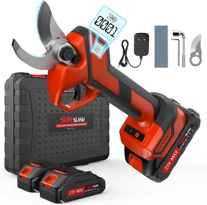Upgraded Cordless Electric Pruning Shears with LCD Display, Battery Powered Garden Shears with Brushless Motor, 2 Rechargeable Batteries, 2.1 Inch Cutting for Trees, Shrubs, and Yard Trimming