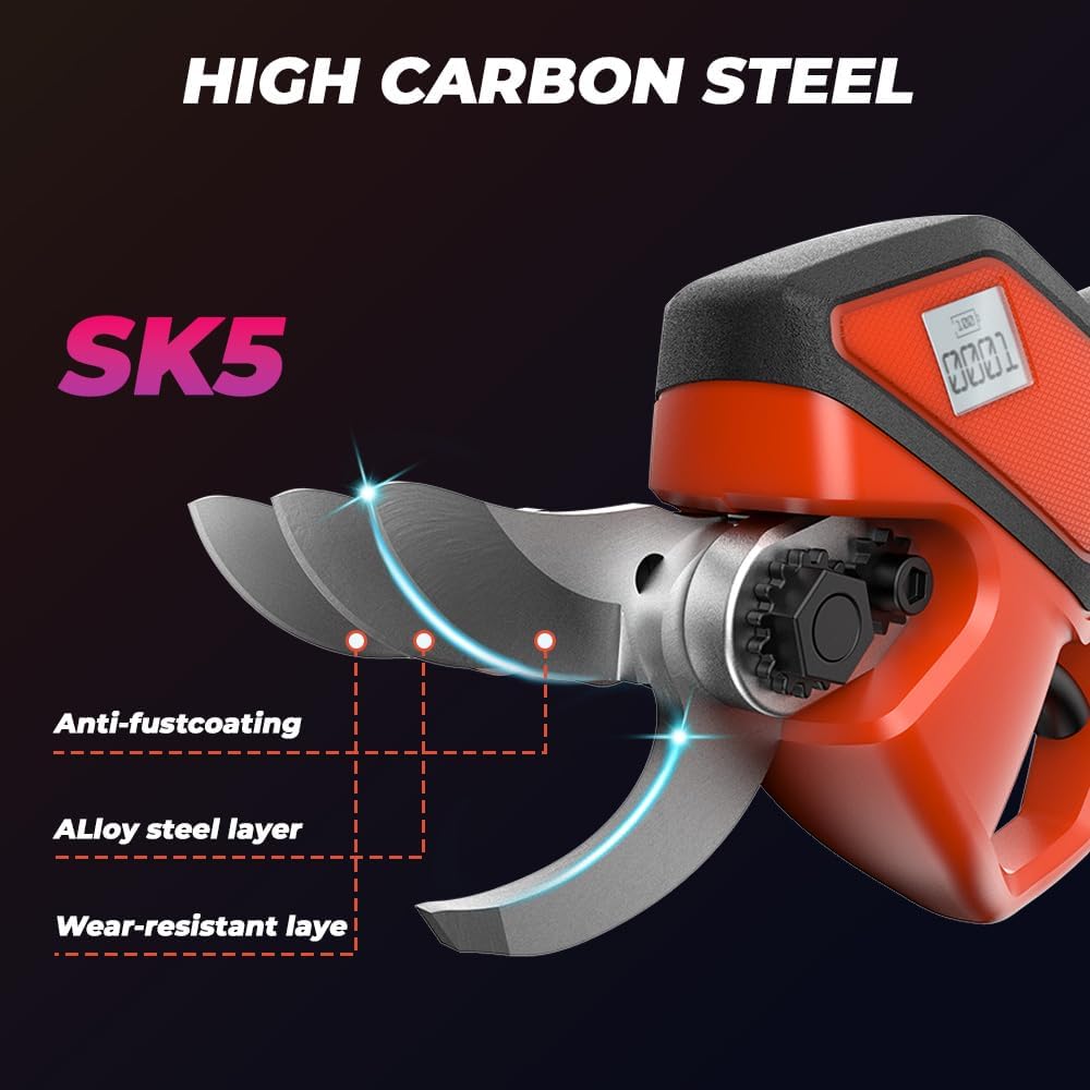 Upgraded Cordless Electric Pruning Shears with LCD Display, Battery Powered Garden Shears with Brushless Motor, 2 Rechargeable Batteries, 2.1 Inch Cutting for Trees, Shrubs, and Yard Trimming