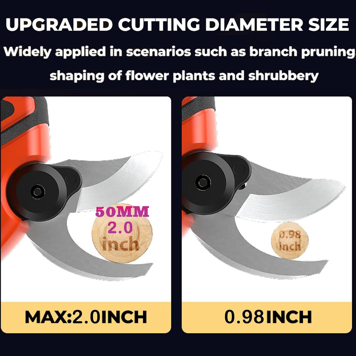 Upgraded Cordless Electric Pruning Shears with LCD Display, Battery Powered Garden Shears with Brushless Motor, 2 Rechargeable Batteries, 2.1 Inch Cutting for Trees, Shrubs, and Yard Trimming