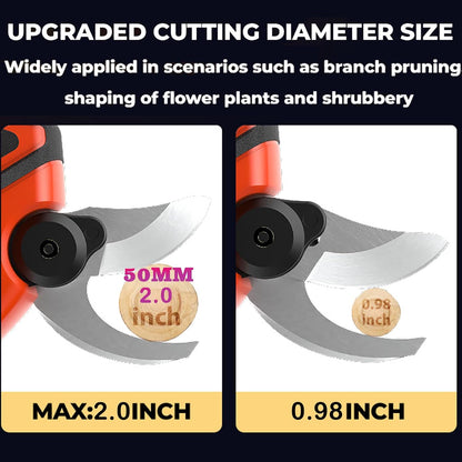 Upgraded Cordless Electric Pruning Shears with LCD Display, Battery Powered Garden Shears with Brushless Motor, 2 Rechargeable Batteries, 2.1 Inch Cutting for Trees, Shrubs, and Yard Trimming