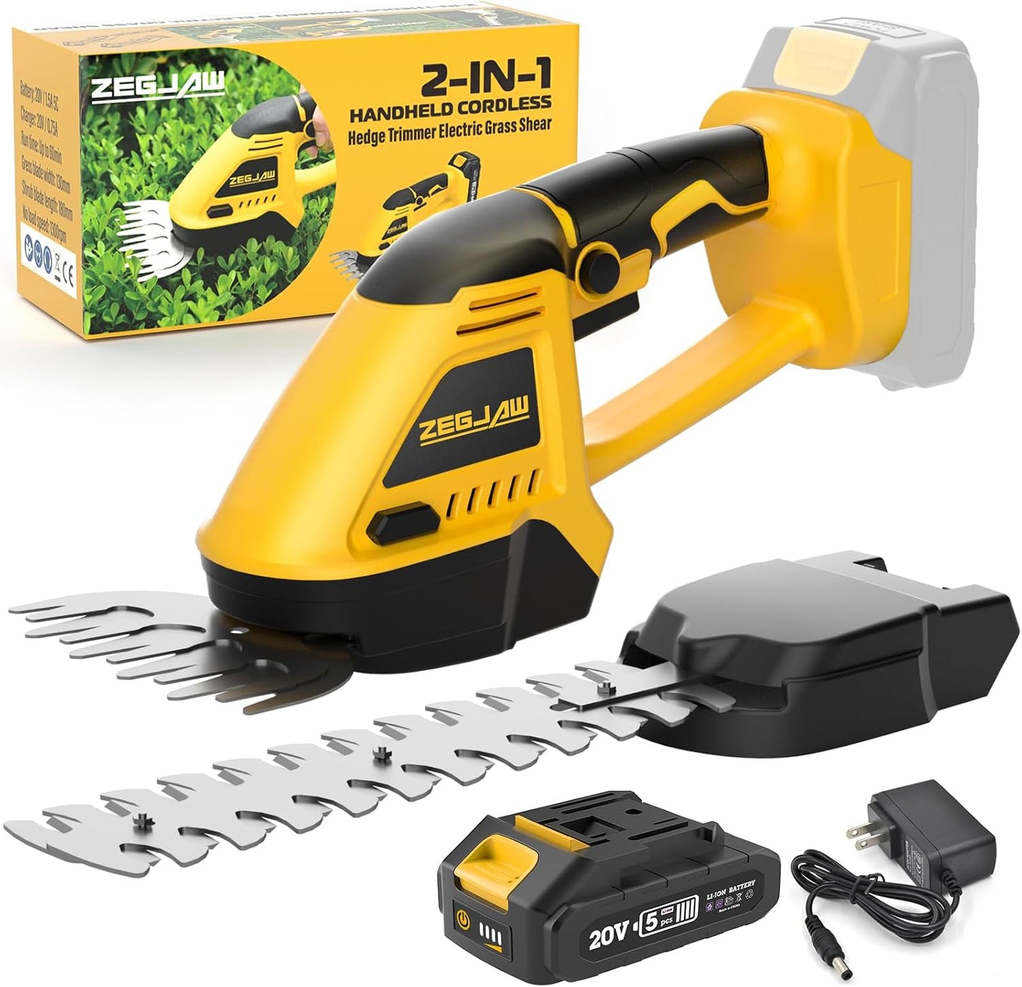 20V Cordless Grass Shear & Shrubbery Trimmer 2-in-1 Handheld Hedge Trimmer
