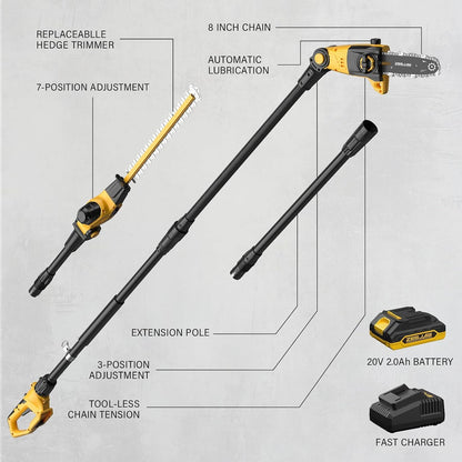 20V Cordless Grass Shear & Shrubbery Trimmer 2-in-1 Handheld Hedge Trimmer