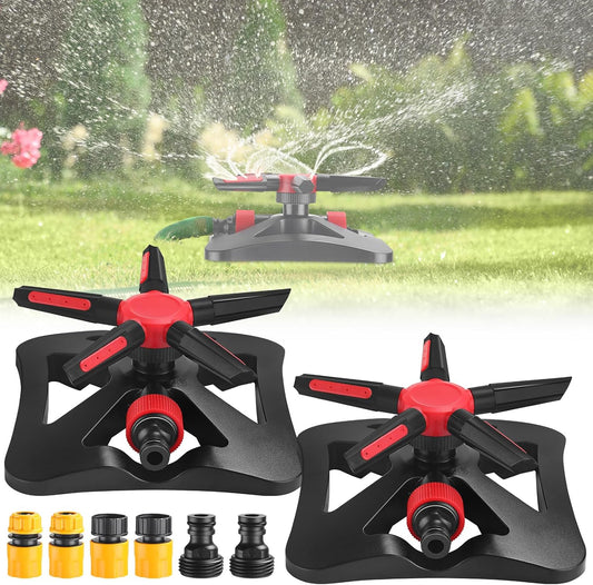 2 Pack Sprinklers for Yard Lawn Sprinkler with Metal Base Heavy 360 Degree Large Area Irrigation Duty Adjustable Circular Impulse Lawn Sprinkler for Medium to Large Garden, Yard(Red Black)