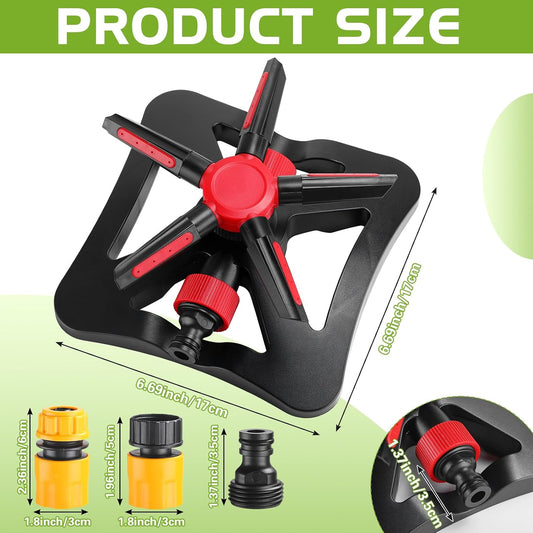 2 Pack Sprinklers for Yard Lawn Sprinkler with Metal Base Heavy 360 Degree Large Area Irrigation Duty Adjustable Circular Impulse Lawn Sprinkler for Medium to Large Garden, Yard(Red Black)