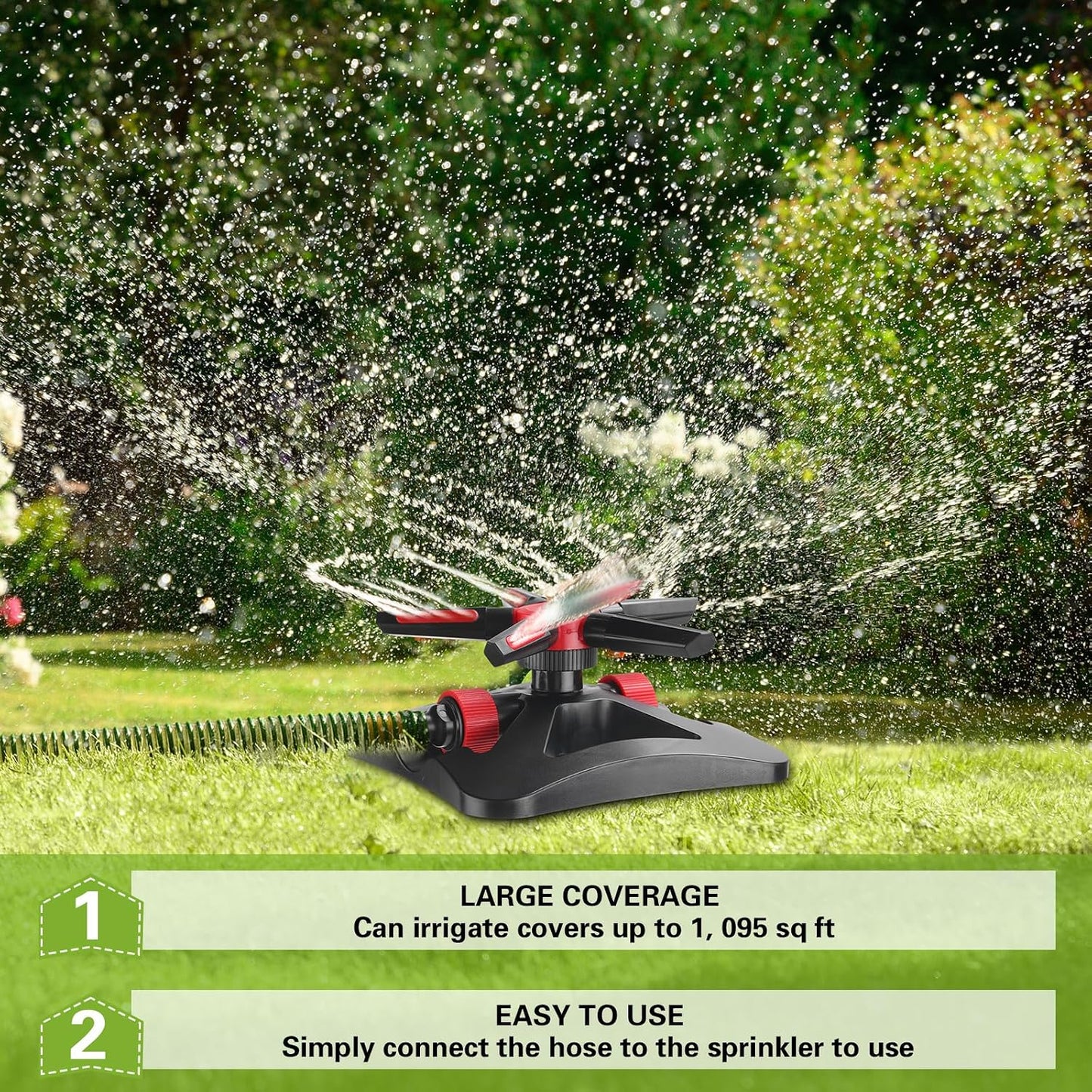 2 Pack Sprinklers for Yard Lawn Sprinkler with Metal Base Heavy 360 Degree Large Area Irrigation Duty Adjustable Circular Impulse Lawn Sprinkler for Medium to Large Garden, Yard(Red Black)