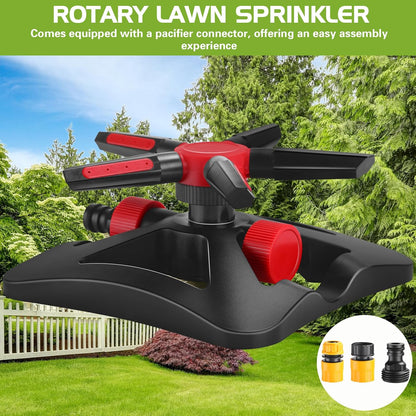 2 Pack Sprinklers for Yard Lawn Sprinkler with Metal Base Heavy 360 Degree Large Area Irrigation Duty Adjustable Circular Impulse Lawn Sprinkler for Medium to Large Garden, Yard(Red Black)
