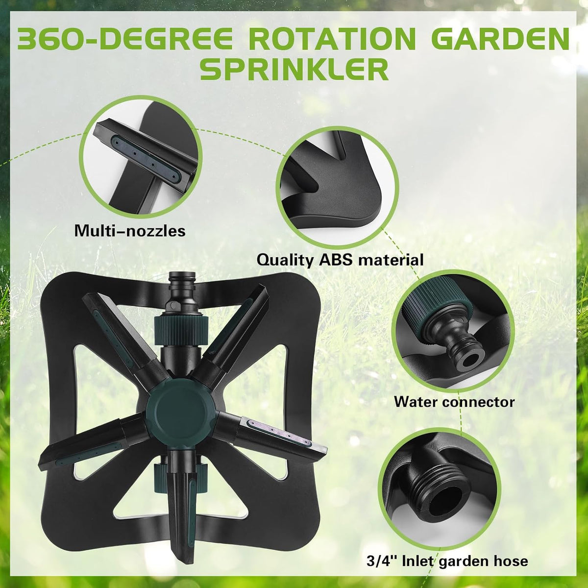 2 Pack Sprinklers for Yard Lawn Sprinkler with Metal Base Heavy 360 Degree Large Area Irrigation Duty Adjustable Circular Impulse Lawn Sprinkler for Medium to Large Garden, Yard(Red Black)