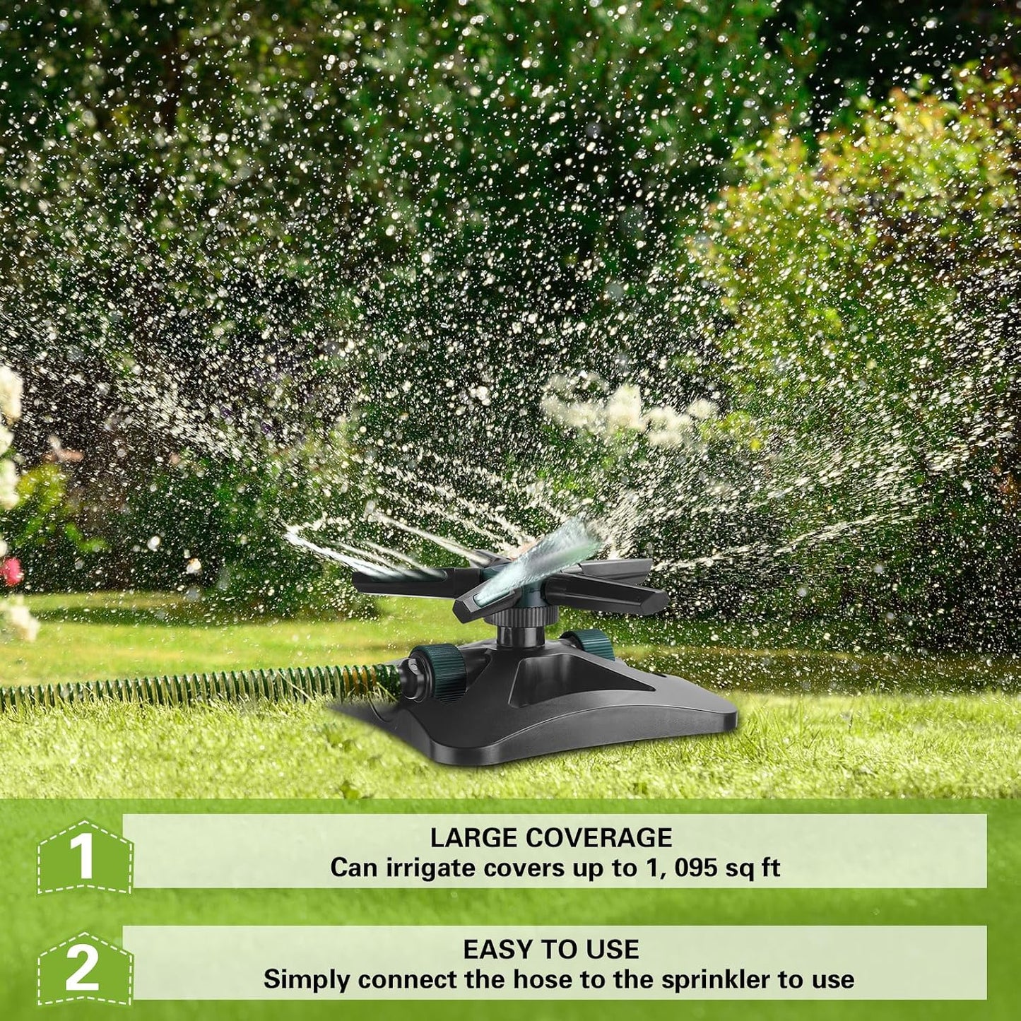 2 Pack Sprinklers for Yard Lawn Sprinkler with Metal Base Heavy 360 Degree Large Area Irrigation Duty Adjustable Circular Impulse Lawn Sprinkler for Medium to Large Garden, Yard(Red Black)