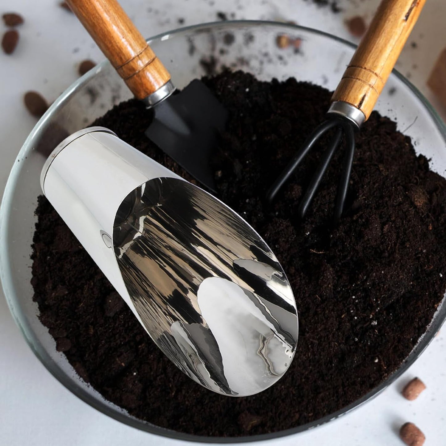 Bonsai Soil Scoop Metal: Stainless Steel Garden Hand Soil Scooper Bucket Shovel Potted Succulent Plant Transplanting Shovel Spoon Bonsai Tool Kit Gardening Tool
