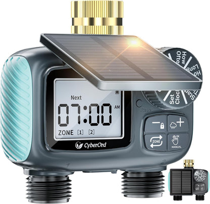 2 Zone Solar Water Timer, Hose Timer with Solar Charging