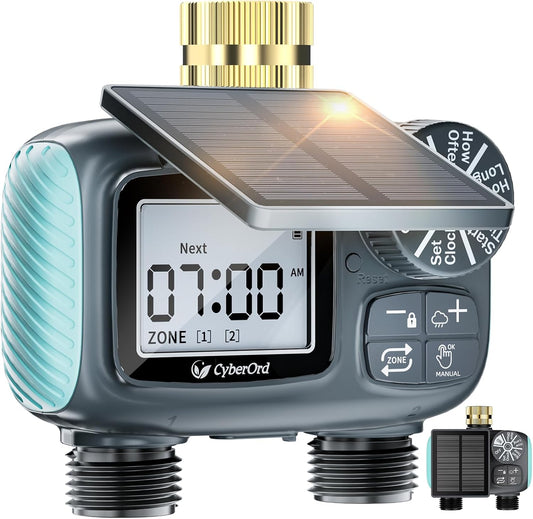 2 Zone Solar Water Timer, Hose Timer with Solar Charging