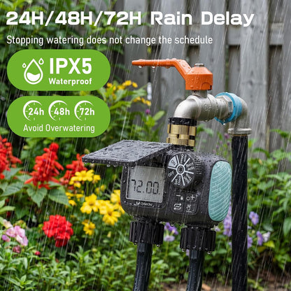 2 Zone Solar Water Timer, Hose Timer with Solar Charging