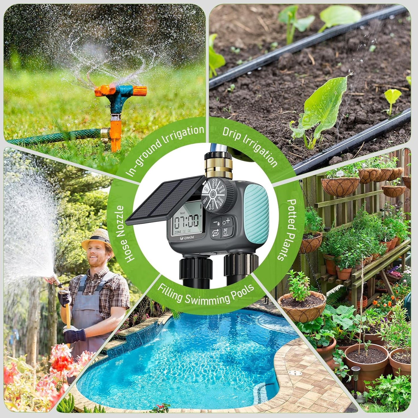 2 Zone Solar Water Timer, Hose Timer with Solar Charging