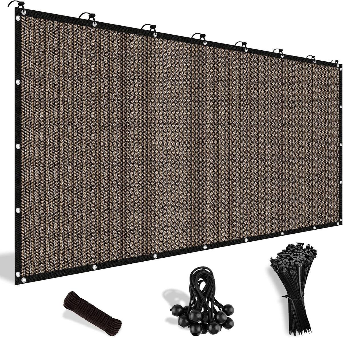 90% Sun Shade Cloth with Grommets, 8' X 12' Pergola Shade Cover Canopy, Mesh Tarp Sun Screens for Patio, Outdoor, Garden, Backyard, Mocha