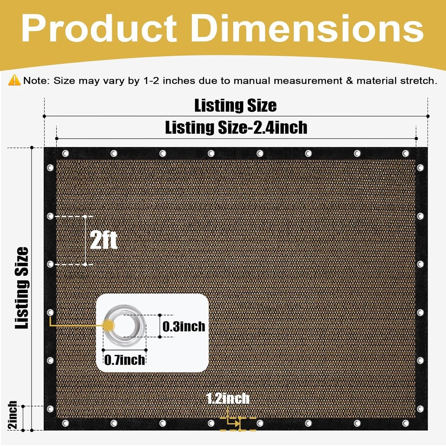 90% Sun Shade Cloth with Grommets, 8' X 12' Pergola Shade Cover Canopy, Mesh Tarp Sun Screens for Patio, Outdoor, Garden, Backyard, Mocha