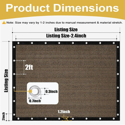 90% Sun Shade Cloth with Grommets, 8' X 12' Pergola Shade Cover Canopy, Mesh Tarp Sun Screens for Patio, Outdoor, Garden, Backyard, Mocha