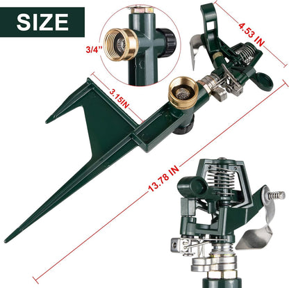 2 Packs Spike Sprinklers for Yard, Impact Sprinkler on Metal Step Spike Base, Adjustable Zinc Alloy Water Sprinkler for 360 Degree Large Area Yard Garden Lawn Irrigation