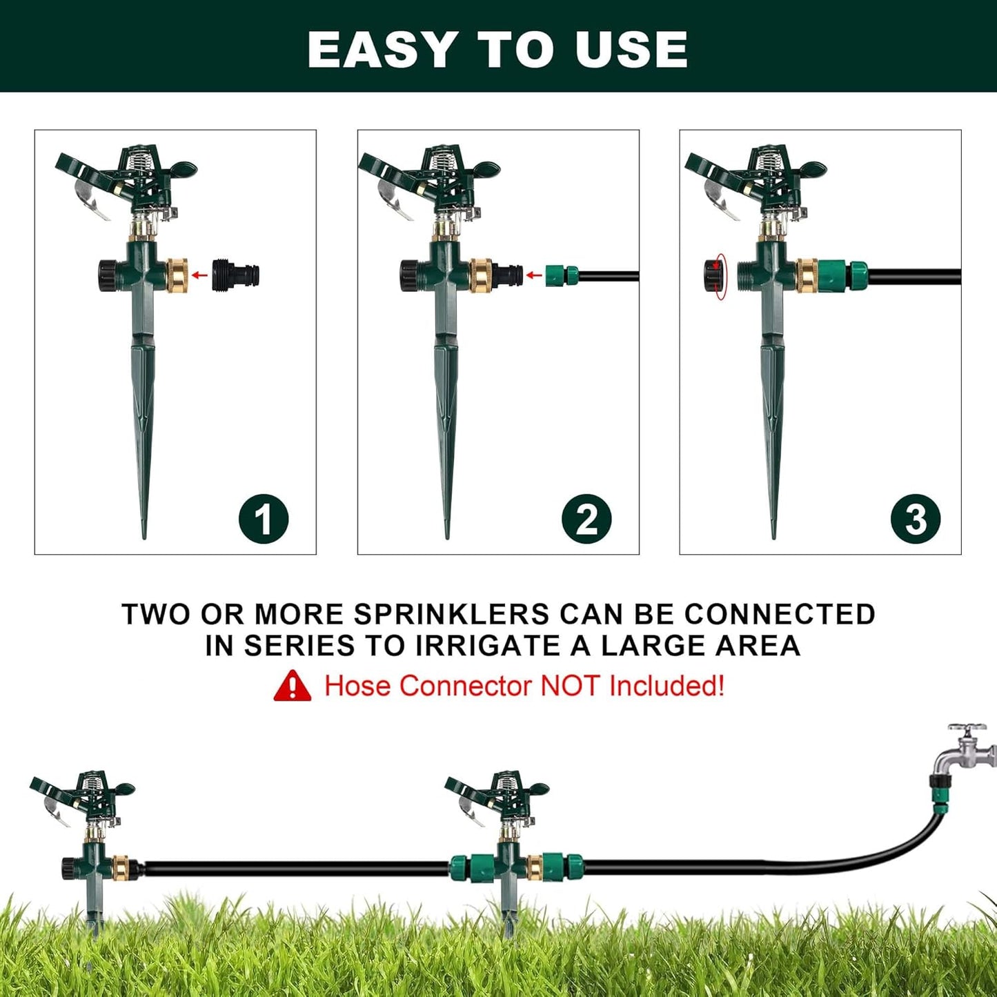 2 Packs Spike Sprinklers for Yard, Impact Sprinkler on Metal Step Spike Base, Adjustable Zinc Alloy Water Sprinkler for 360 Degree Large Area Yard Garden Lawn Irrigation
