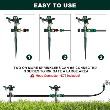 2 Packs Spike Sprinklers for Yard, Impact Sprinkler on Metal Step Spike Base, Adjustable Zinc Alloy Water Sprinkler for 360 Degree Large Area Yard Garden Lawn Irrigation