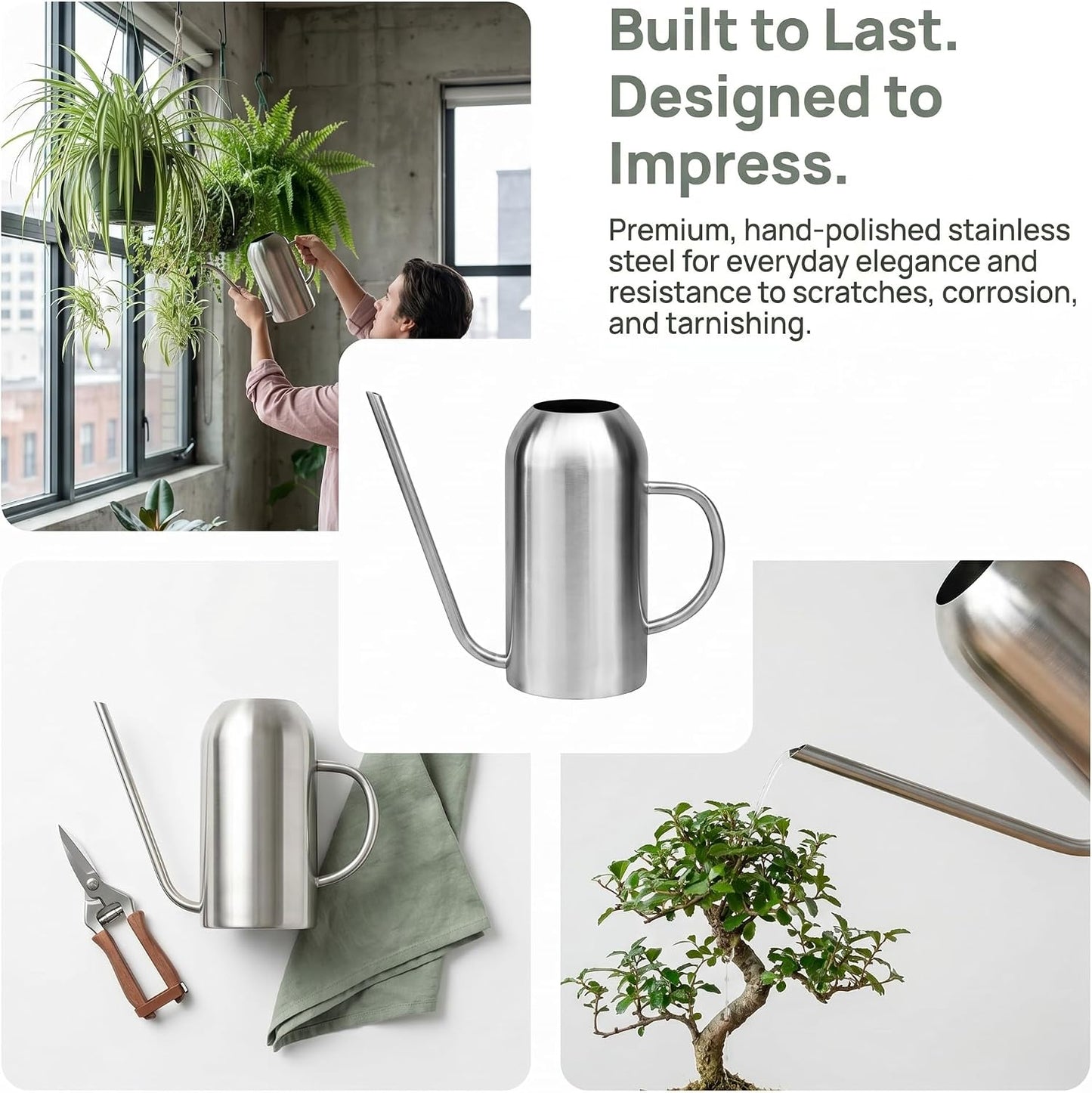 Stainless Steel Watering Can with Long Spout Modern Style Watering Pot, 53oz/1.5L
