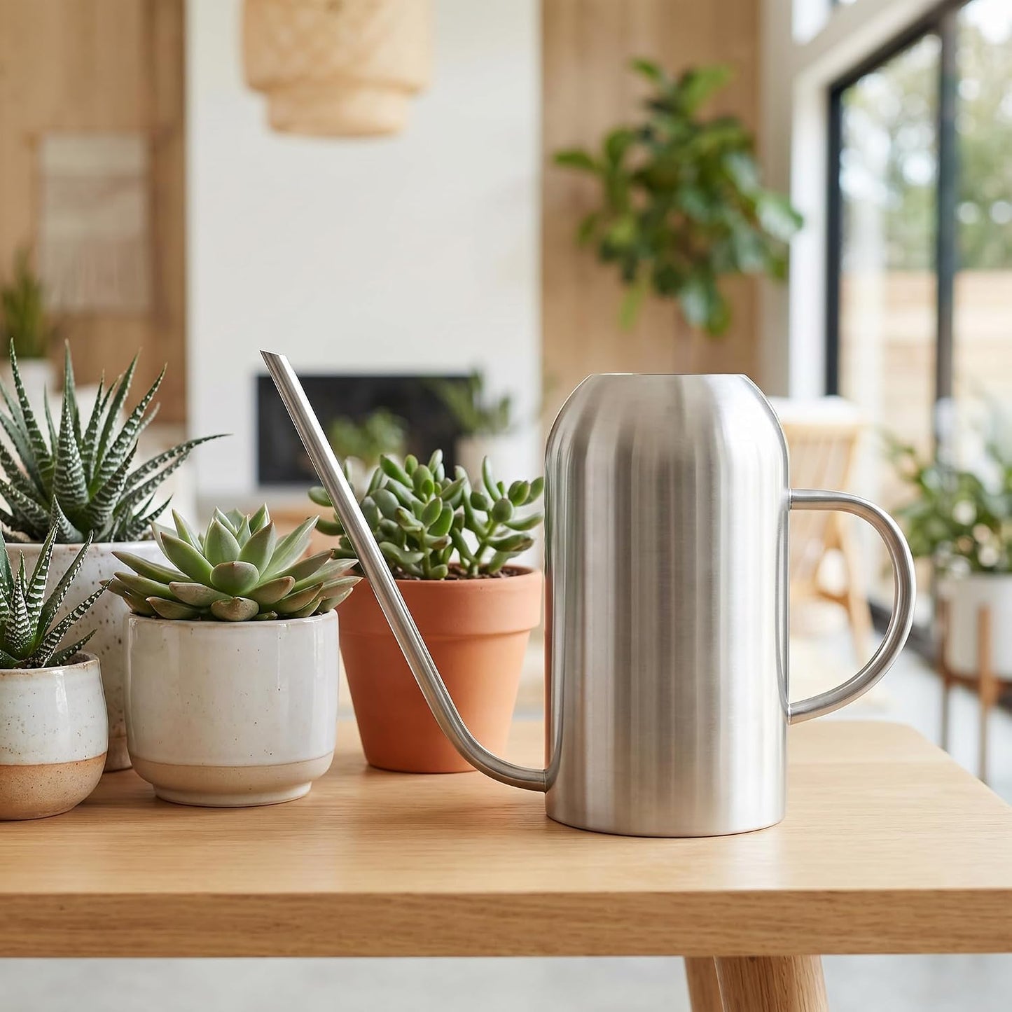 Stainless Steel Watering Can with Long Spout Modern Style Watering Pot, 53oz/1.5L