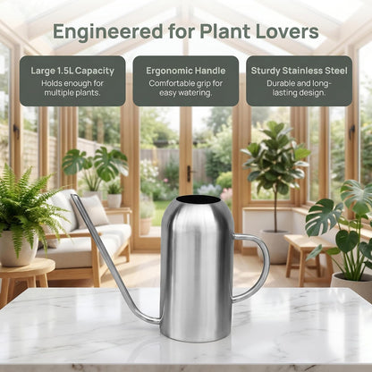 Stainless Steel Watering Can with Long Spout Modern Style Watering Pot, 53oz/1.5L