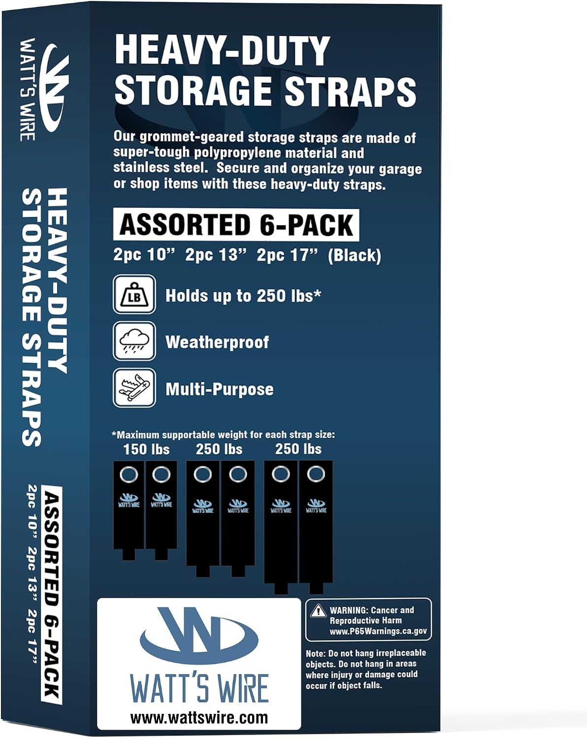 Heavy Duty Storage Straps - 6 Pack: 2 Medium, 2 Large, 2 XL - Extension Cord Ties - Storage Strap