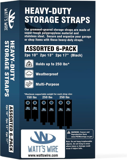 Heavy Duty Storage Straps - 6 Pack: 2 Medium, 2 Large, 2 XL - Extension Cord Ties - Storage Strap