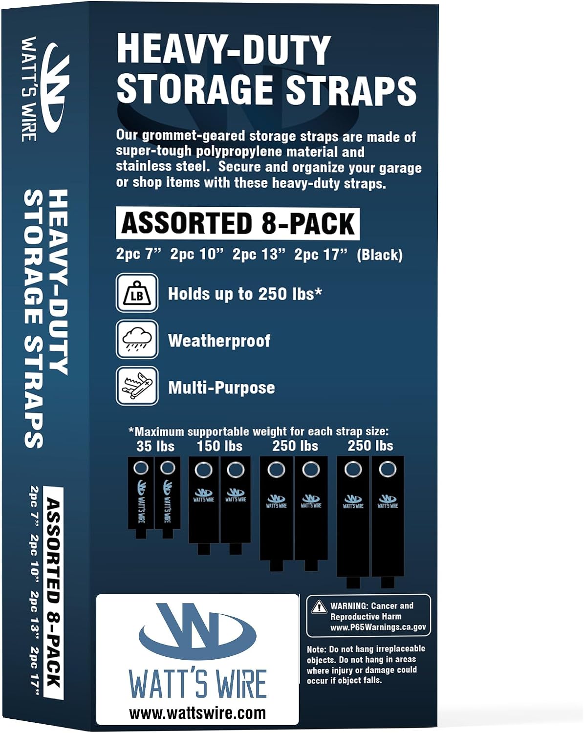 Heavy Duty Storage Straps - 6 Pack: 2 Medium, 2 Large, 2 XL - Extension Cord Ties - Storage Strap