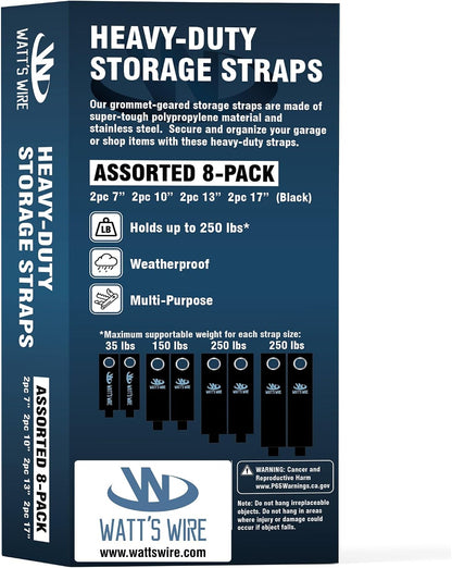 Heavy Duty Storage Straps - 6 Pack: 2 Medium, 2 Large, 2 XL - Extension Cord Ties - Storage Strap