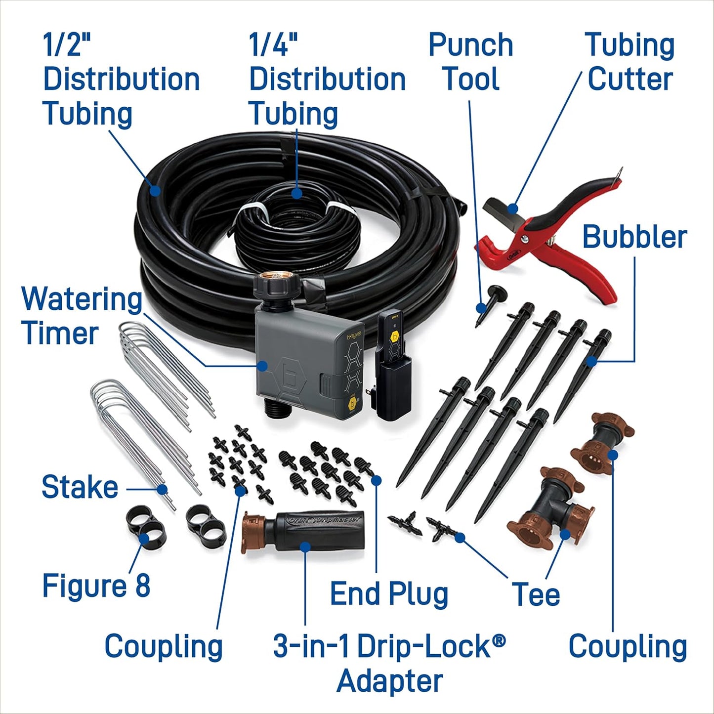 Drip Irrigation Watering Kit, Micro Bubbler System, 250 Sq Ft, Model 69525