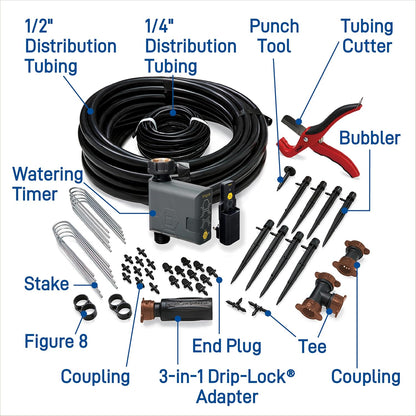 Drip Irrigation Watering Kit, Micro Bubbler System, 250 Sq Ft, Model 69525