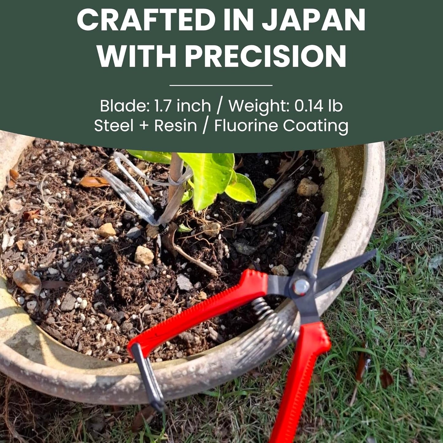 Saboten SD-8 6.7" Japanese Garden Pruning Shears, Lightweight Stainless Steel Trimming Scissors for Vegetables, Flowers & Fruit Harvesting, DIY, , Made in Japan