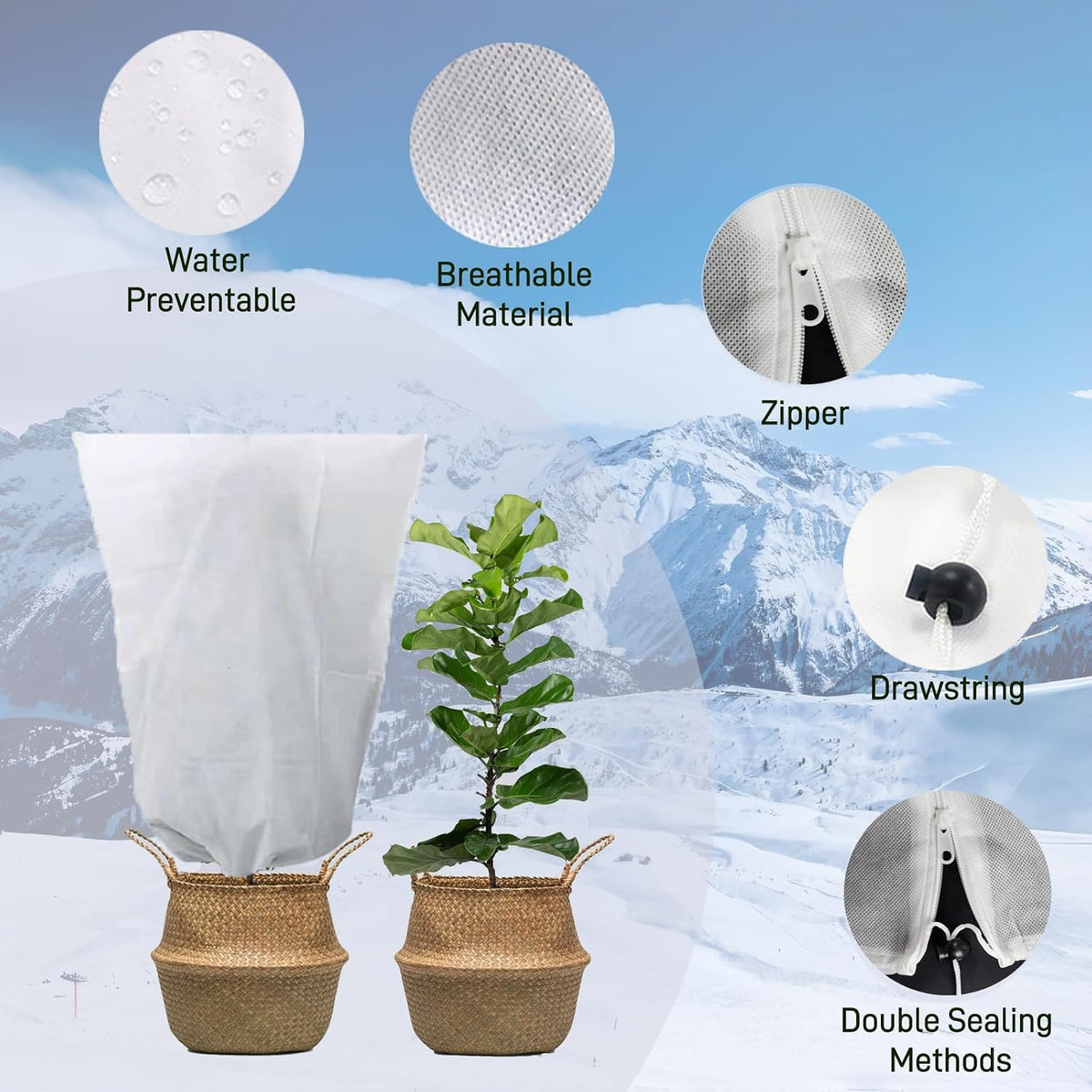 Plant Covers Freeze Protection 23.62"x31.5" Reusable Waterproof Frost Blankets with Zipper for Outdoor Potted Plants Winterizing