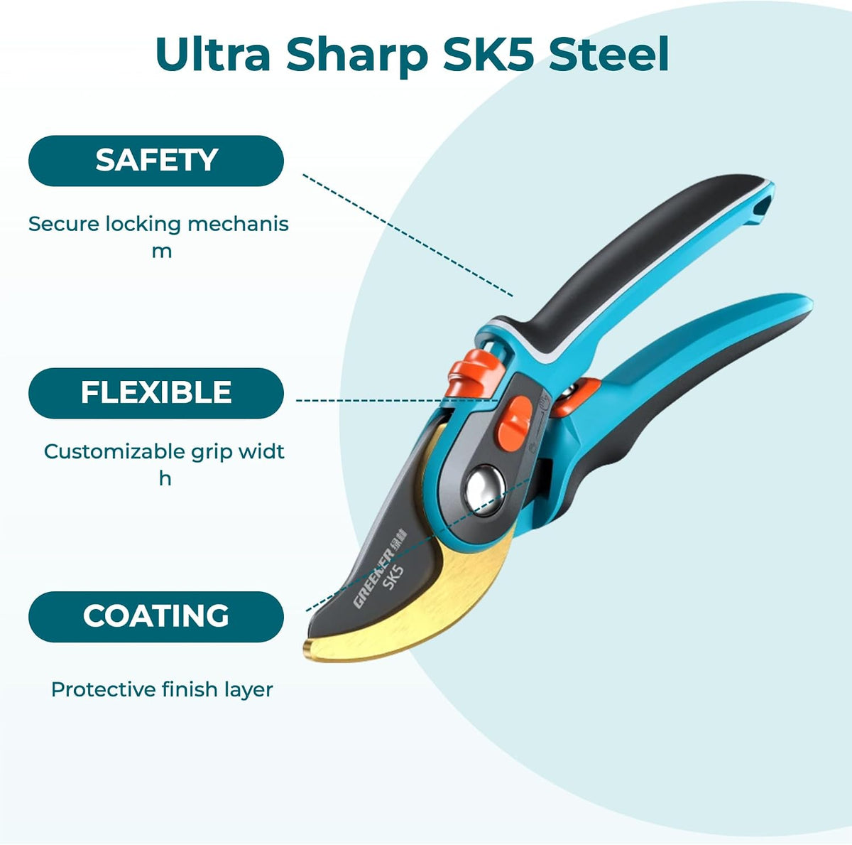 Garden Shears with 1 Inch Cutting Capacity for Rose Pruning