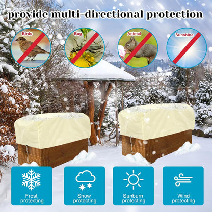 4 Pcs Rectangular Planter Box Cover Freeze Protection, Flower Box Covers Winter Frost Blanket with Drawstring for Outdoor Plants Balcony Windowsill Raised Beds(39.3x17.7x15.7 Inch)