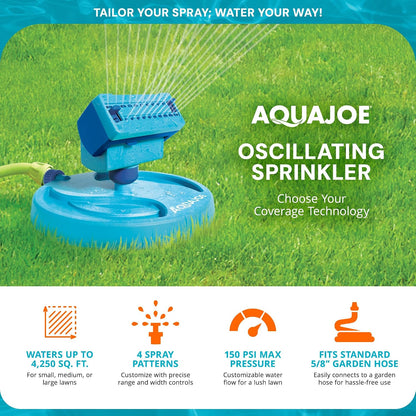 AJ-OSPR20 Mini Oscillating Sprinkler on Sled Base – 20 Nozzles, 4 Spray Patterns, up to 4,250 sq. ft. Coverage
