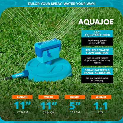 AJ-OSPR20 Mini Oscillating Sprinkler on Sled Base – 20 Nozzles, 4 Spray Patterns, up to 4,250 sq. ft. Coverage