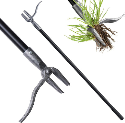 Weed Puller, Stand Up Weed Puller Tool with Steel Long Handle, 4 Claw Steel Head Weeder Tool, Handle Weeder Tool Without Bending, Pulling, or Kneeling