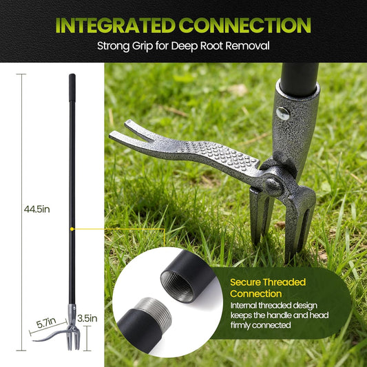 Weed Puller, Stand Up Weed Puller Tool with Steel Long Handle, 4 Claw Steel Head Weeder Tool, Handle Weeder Tool Without Bending, Pulling, or Kneeling