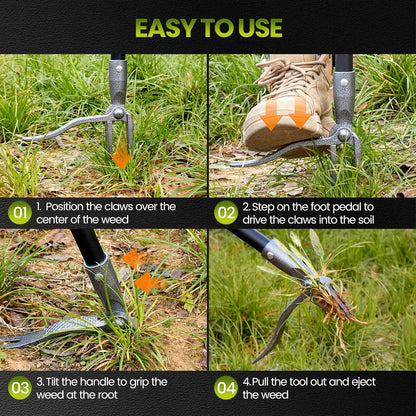 Weed Puller, Stand Up Weed Puller Tool with Steel Long Handle, 4 Claw Steel Head Weeder Tool, Handle Weeder Tool Without Bending, Pulling, or Kneeling