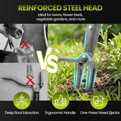 Weed Puller, Stand Up Weed Puller Tool with Steel Long Handle, 4 Claw Steel Head Weeder Tool, Handle Weeder Tool Without Bending, Pulling, or Kneeling
