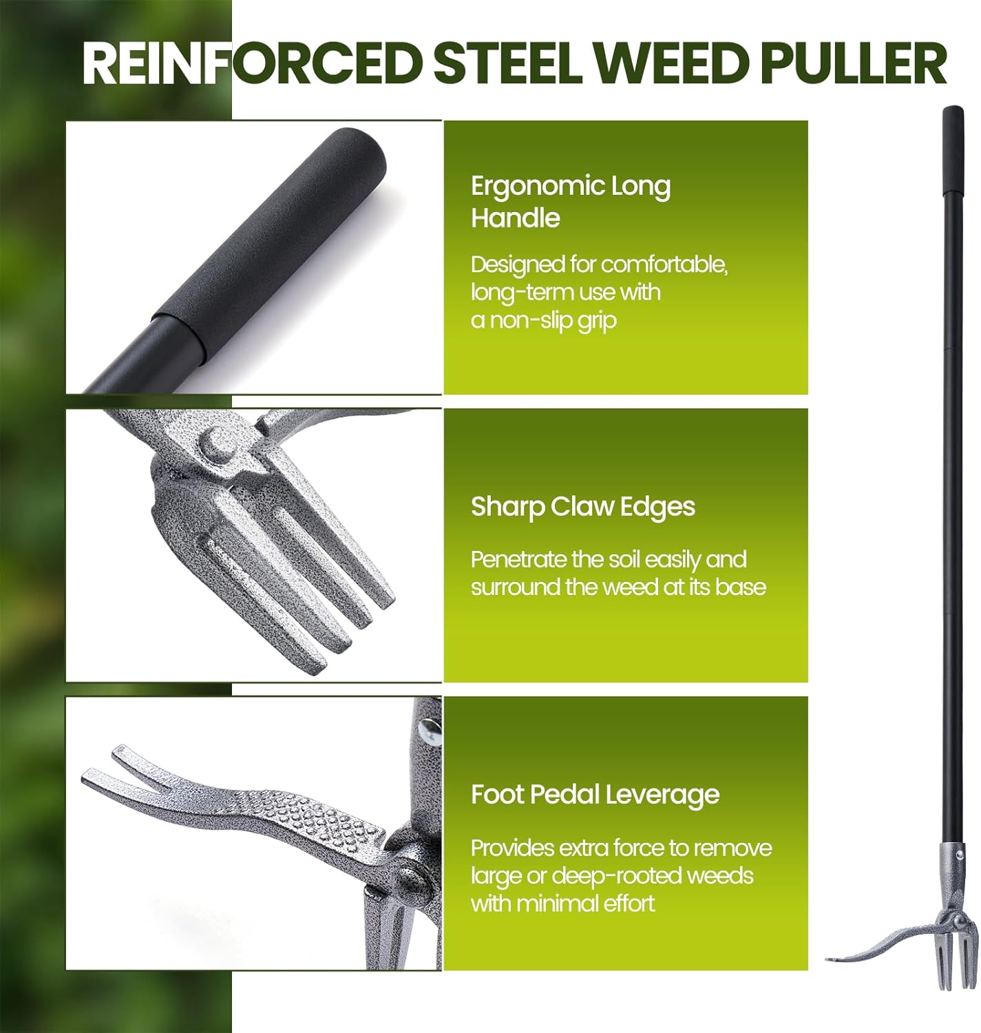 Weed Puller, Stand Up Weed Puller Tool with Steel Long Handle, 4 Claw Steel Head Weeder Tool, Handle Weeder Tool Without Bending, Pulling, or Kneeling
