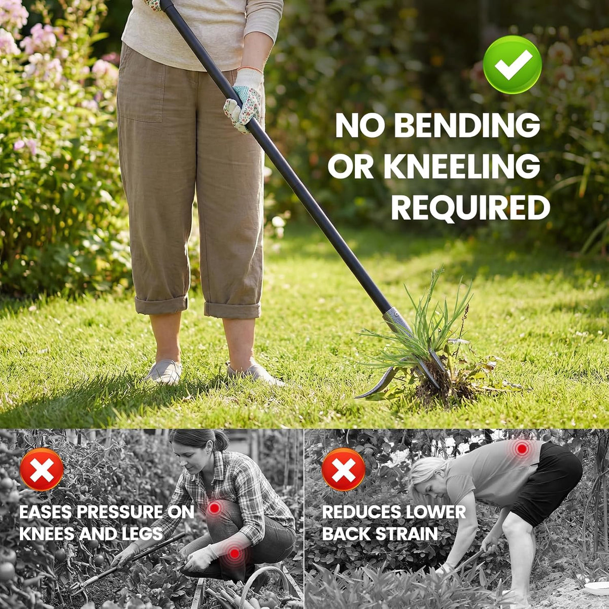 Weed Puller, Stand Up Weed Puller Tool with Steel Long Handle, 4 Claw Steel Head Weeder Tool, Handle Weeder Tool Without Bending, Pulling, or Kneeling