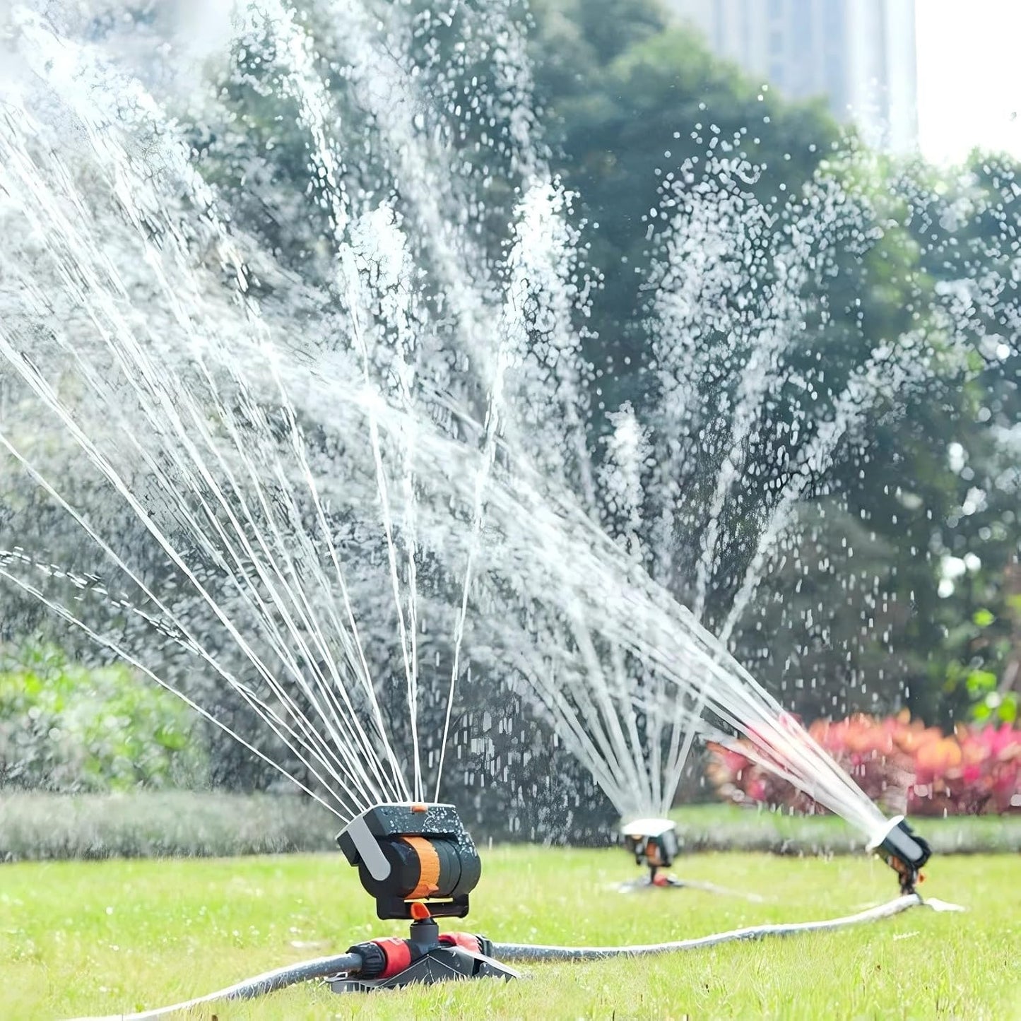2026 Upgraded 16-Nozzle Oscillating Sprinkler with Dual-Zone Sprinkler Water Timer, 360° 16-Hole Automatic Rocking Sprinkler, Turbo Orbit Mist Sprinklers System for Garden (A No Timer)