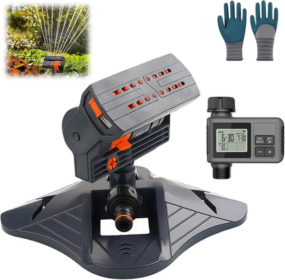 2026 Upgraded 16-Nozzle Oscillating Sprinkler with Dual-Zone Sprinkler Water Timer, 360° 16-Hole Automatic Rocking Sprinkler, Turbo Orbit Mist Sprinklers System for Garden (A No Timer)